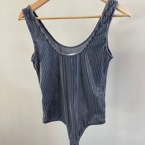 Elodie Blue Ribbed Velvet Bodysuit